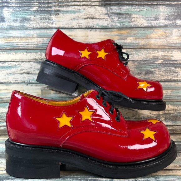Muro Oxford Womens Size 8 Red Patent Leather Yellow Stars Creeper Chunky Heel